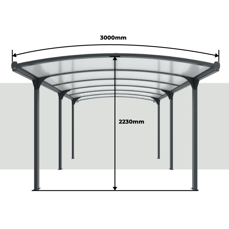 Altura Abrigo de Viatura Curvado em Alumínio 6000x3000 mm