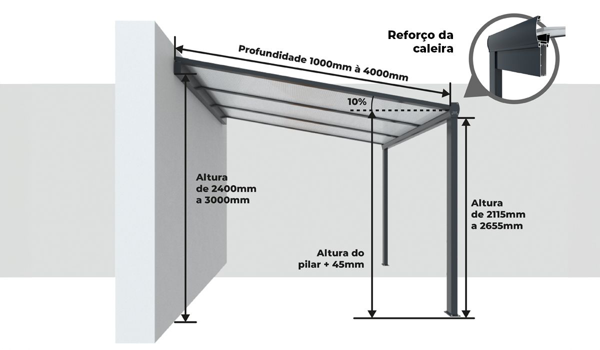 Altura Pérgola Alumínio Clássica à Medida