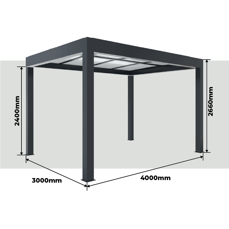 Dimensões Pérgola Policarbonato Alumínio Grandlux Autoportante