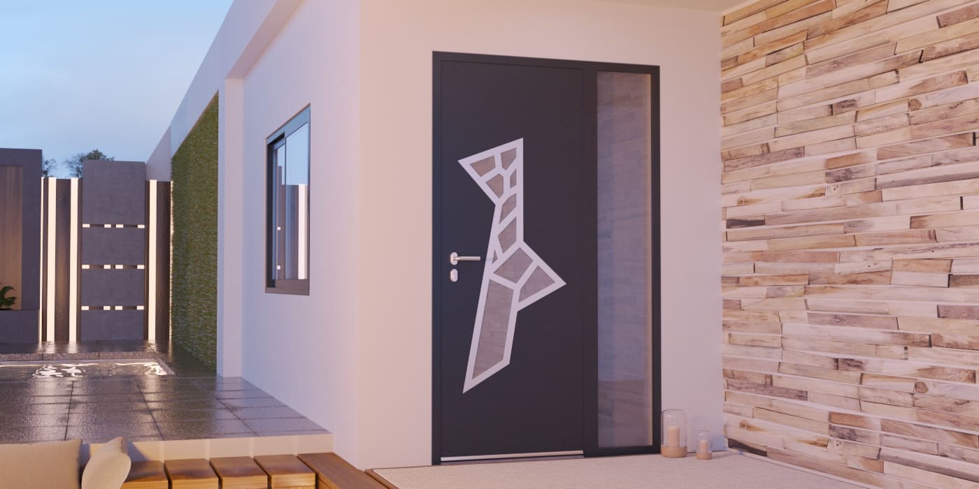 Porta de Entrada em Alumínio à Medida Kalamos Alunox com Vidro - Imagem 1
